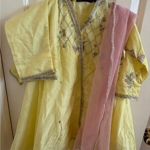 J. Elegant Yellow and Pink Kids Casual Dress